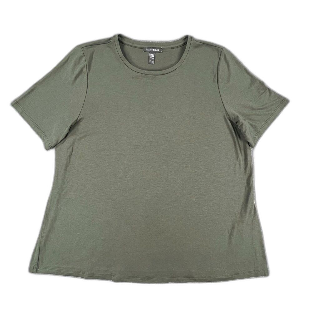 Eileen Fisher Olive Tencel Lyocell Crew Neck Tee M Minimalist Capsule Lagenlook